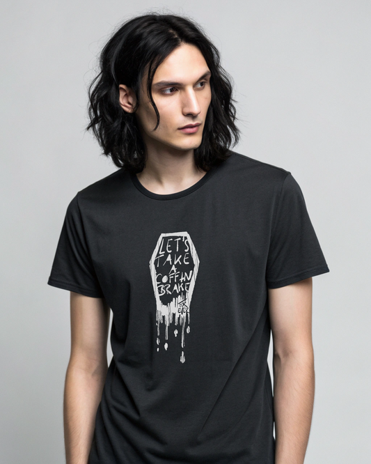 Let’s Take a Coffin Break Gothic T-Shirt – Dark Humor Statement Print