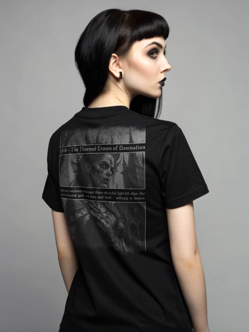 Lilith T-Shirt – The Thorned Crown of Damnation | Gothic Dark Fantasy Outfit | Frontprint | Backprint