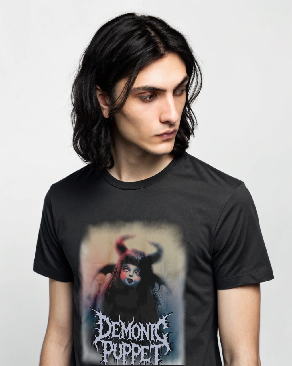 Demonic Puppet T-Shirt - Gothic Metal Watercolor Design - Dark Doll Art Shirt - Unisex Tee