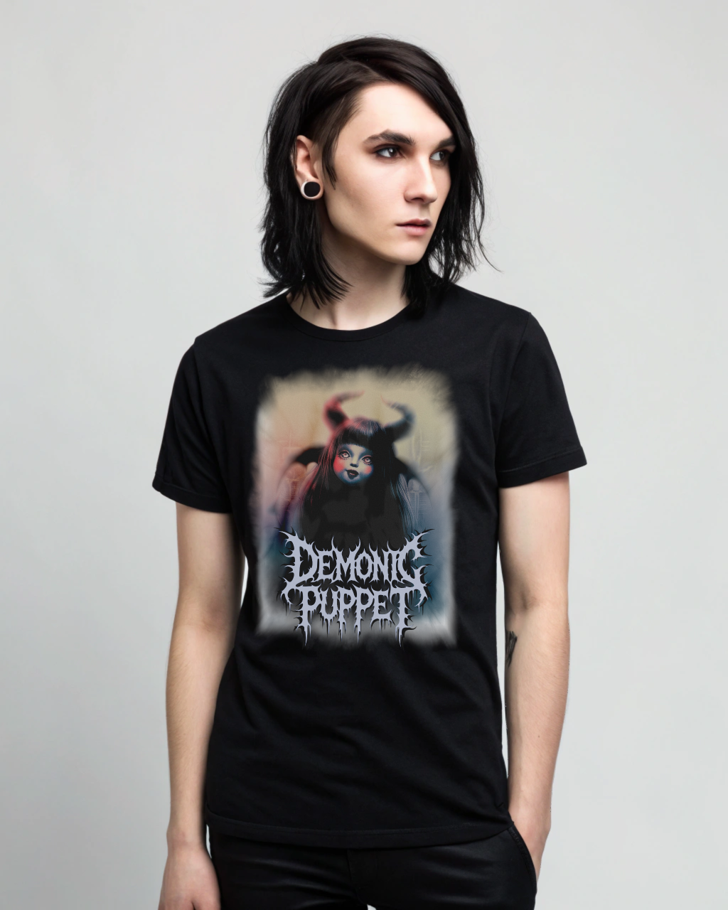 Demonic Puppet T-Shirt - Gothic Metal Watercolor Design - Dark Doll Art Shirt - Unisex Tee