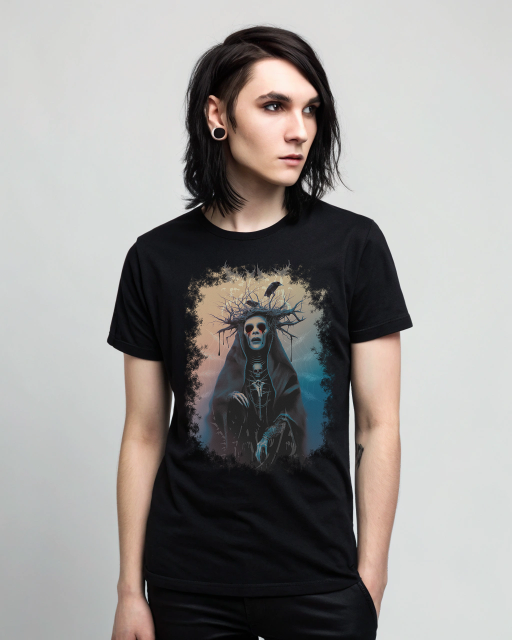 Baba Yaga T-Shirt – Gothic Metal Watercolor Design – Dark Witch Art Shirt – Slavic Myth – Unisex