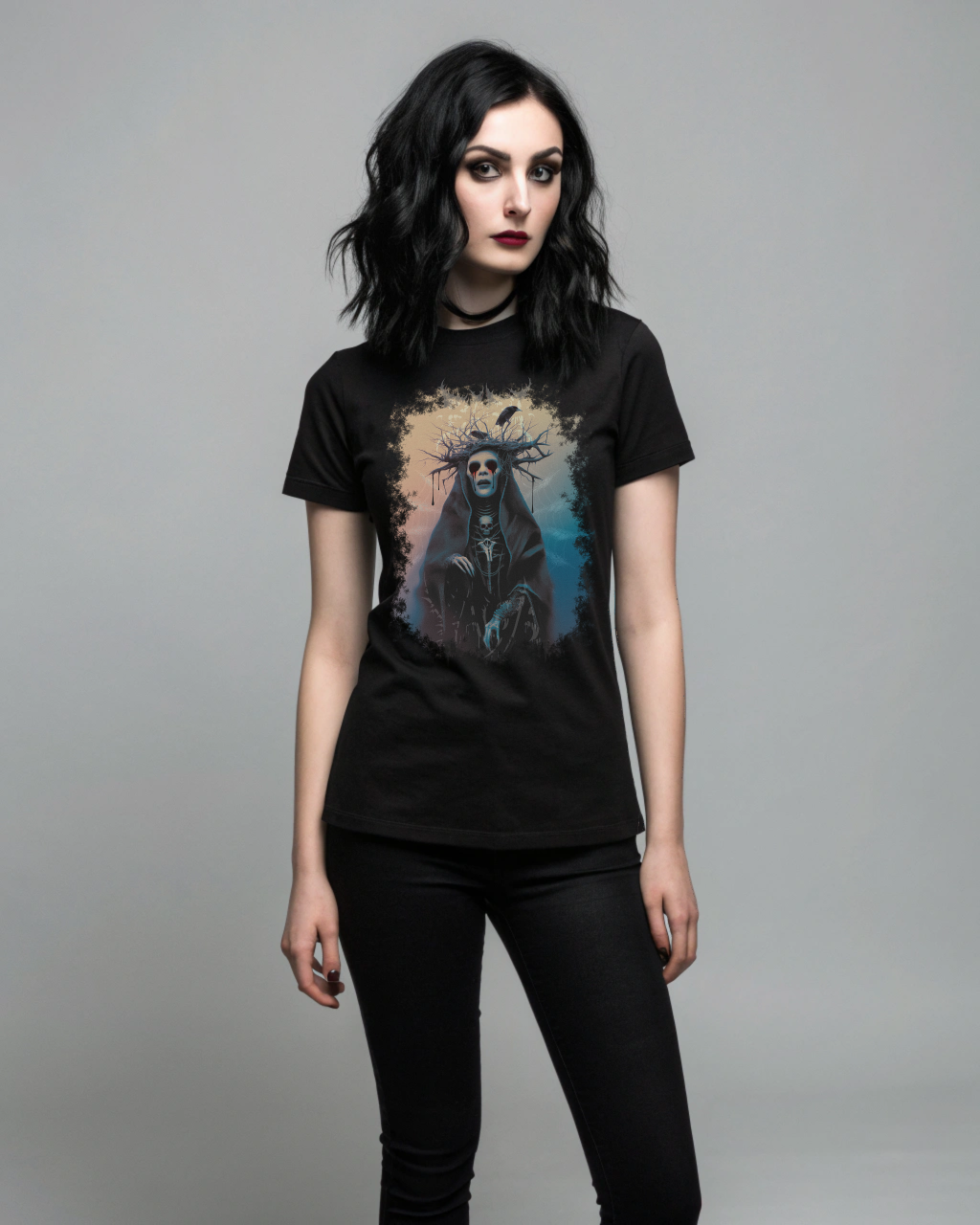 Baba Yaga T-Shirt – Gothic Metal Watercolor Design – Dark Witch Art Shirt – Slavic Myth – Unisex