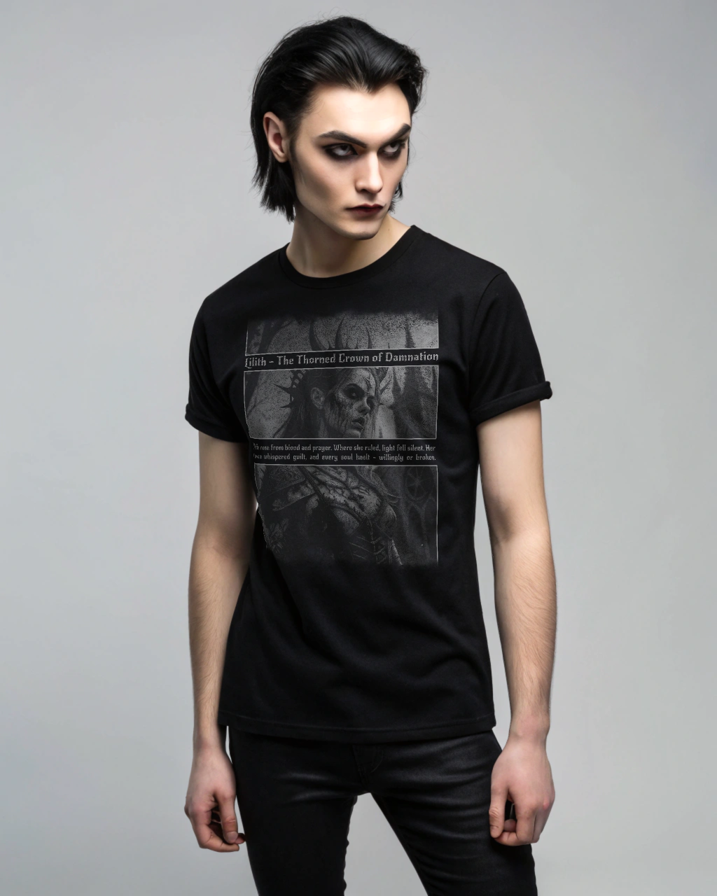 Lilith T-Shirt – The Thorned Crown of Damnation | Gothic Dark Fantasy Outfit | Frontprint | Backprint