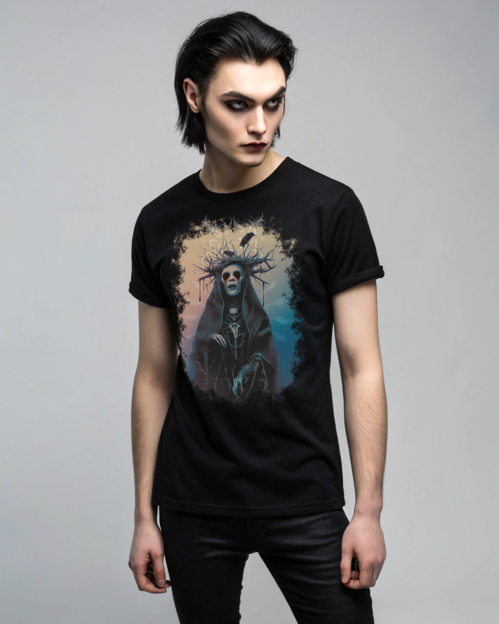 Baba Yaga T-Shirt – Gothic Metal Watercolor Design – Dark Witch Art Shirt – Slavic Myth – Unisex