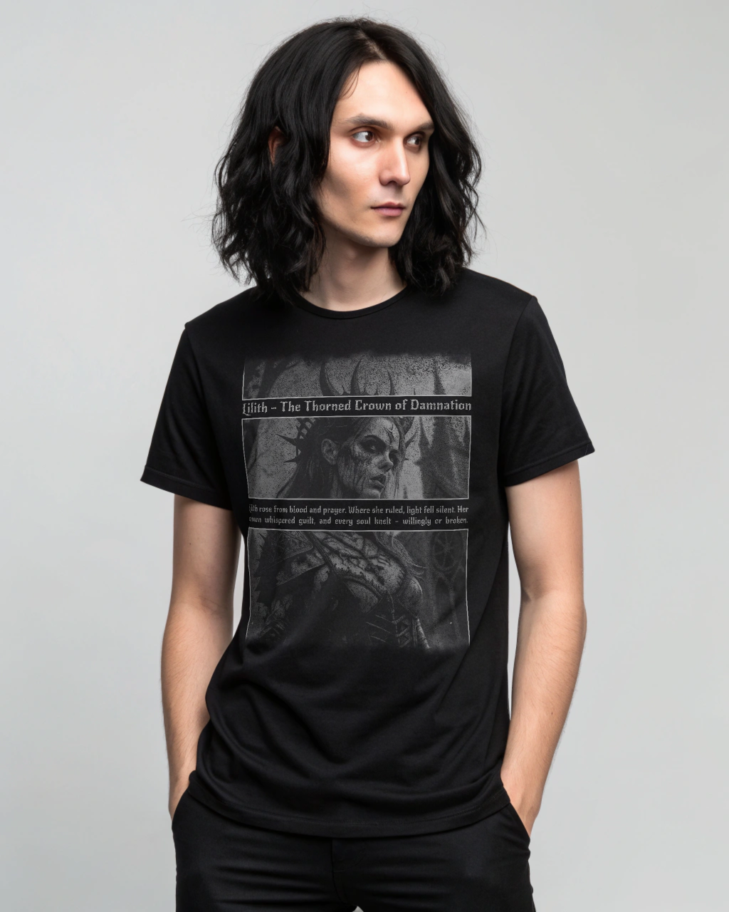 Lilith T-Shirt – The Thorned Crown of Damnation | Gothic Dark Fantasy Outfit | Frontprint | Backprint