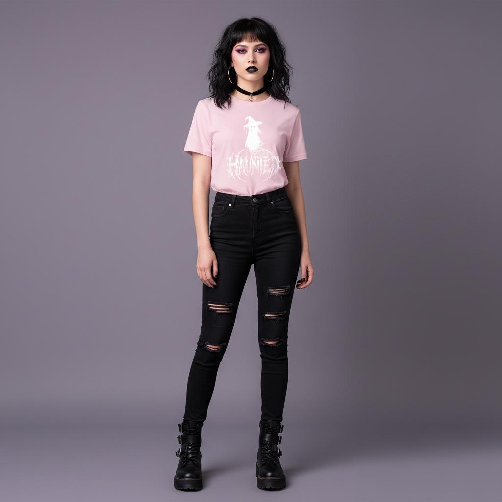 Haunted Shirt – Gothic Horror Style mit düsterem Silhouetten-Print – Metal Inspired Unisex Streetwear